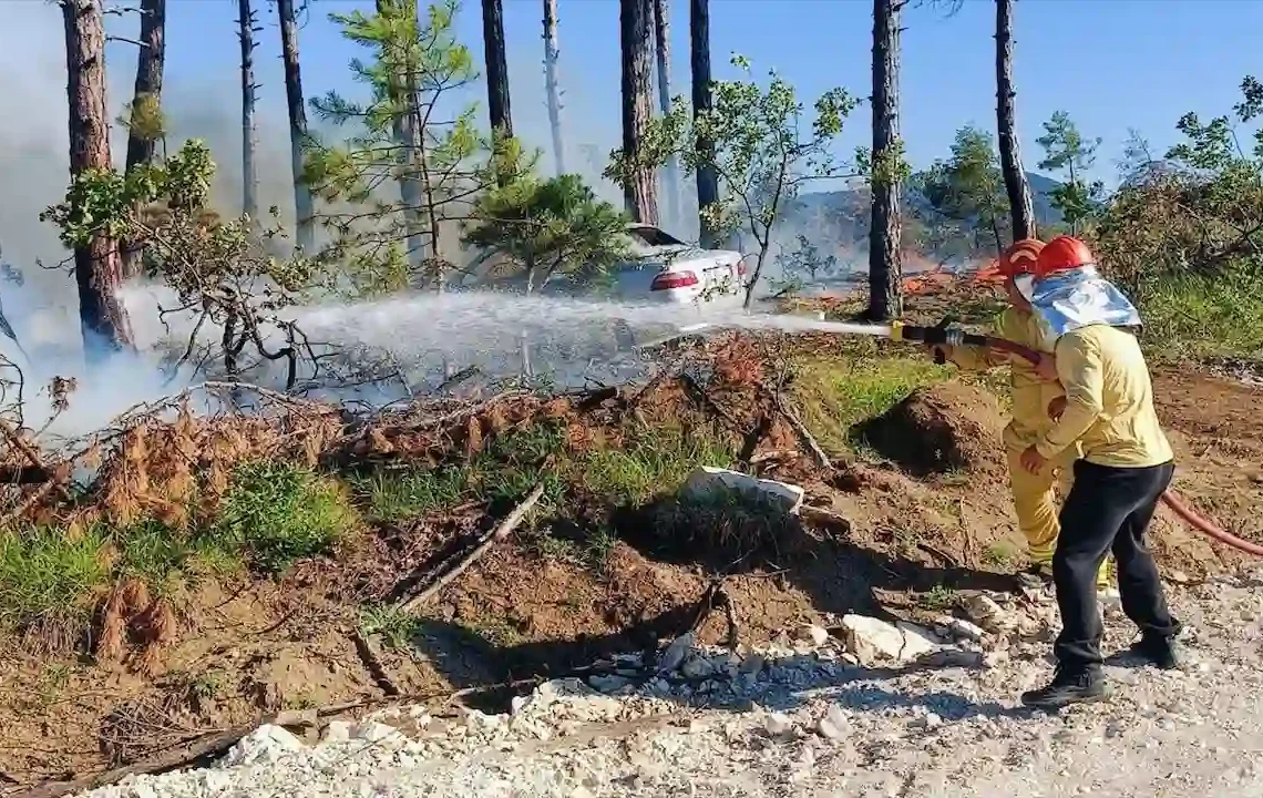 Karabük’te ormanlık alandaki otomobil yandı